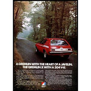 1972 AMC Gremlin X with Heart of a Javelin Vintage Print Ad Trees Classic Car